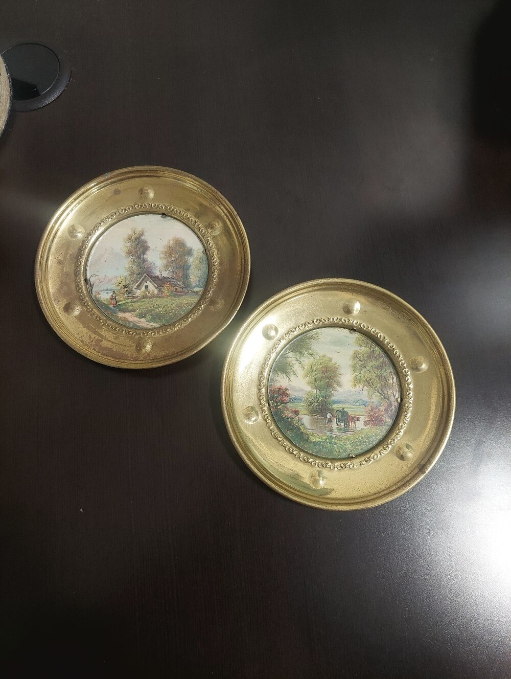 Vintage Gold Decorative Wall Plates - Scenic Landscape Set